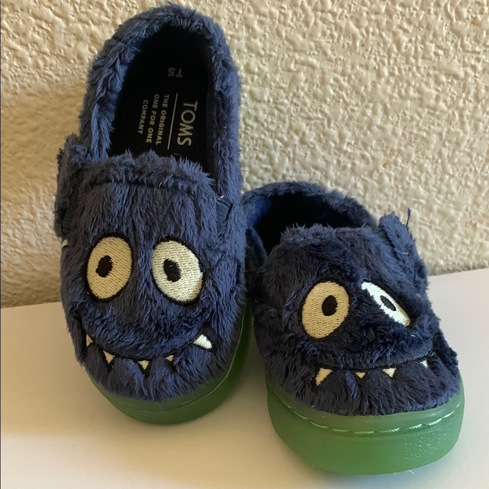 Toms Blue and Green Monster Slippers